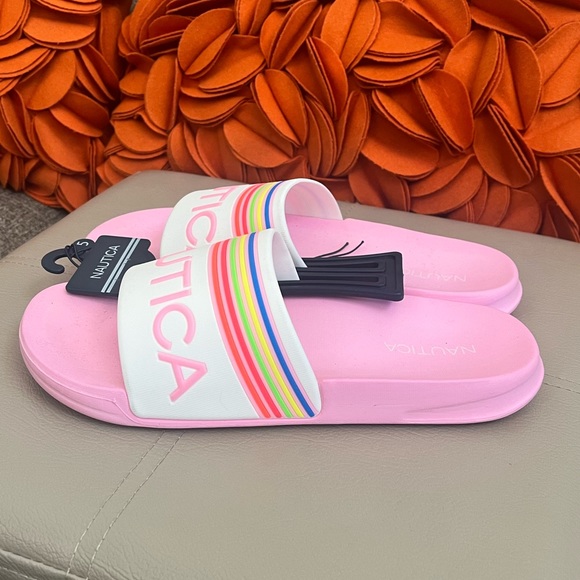 ❣️🆕Nautica Pink, White & Multi Color Stripe Slides❣️ - Picture 4 of 7